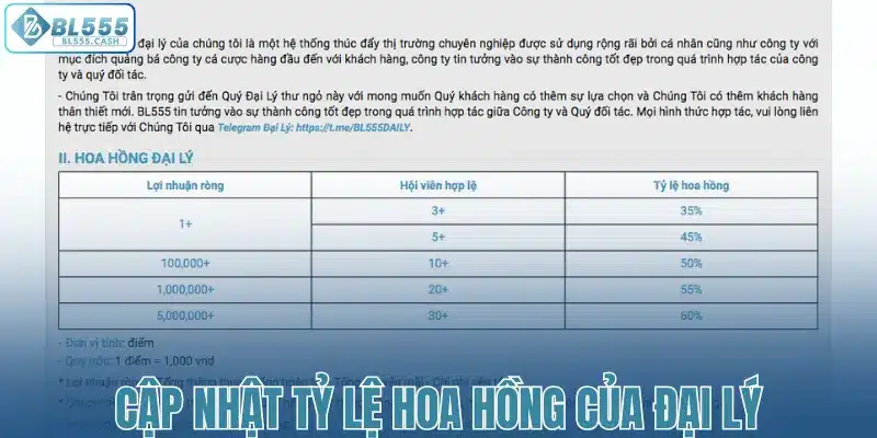 Cập nhật tỷ lệ hoa hồng hàng tháng của đại lý